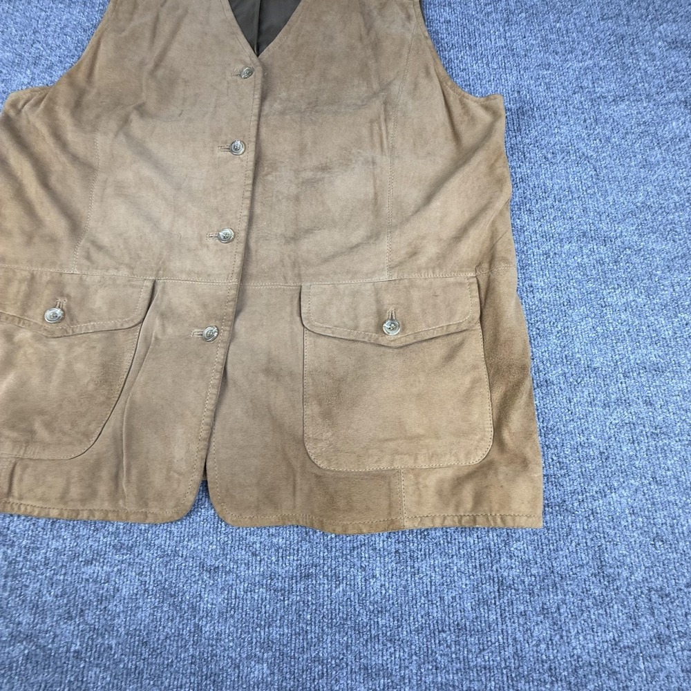 Elisabeth Vest Womens 1X Brown Suede Button Front Long Lined Pockets Casual - Picture 4 of 15